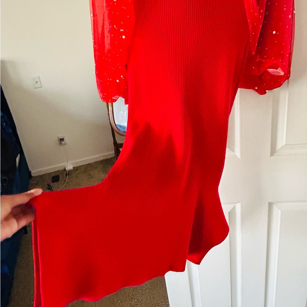 Red turtleneck dress set size large sweater dress - Picture 4 of 4